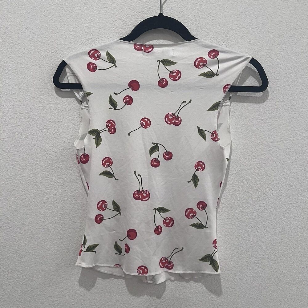 urban outfitters Women’s White Tank Top Cherry Print Shoulder Detail Small Y2K - Picture 6 of 8